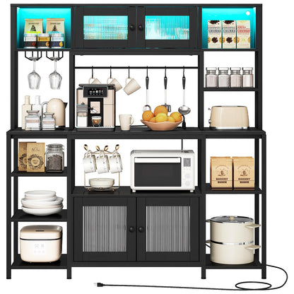 HOOBRO 59.1-inch Bakers Rack with Power Outlet and LED Light