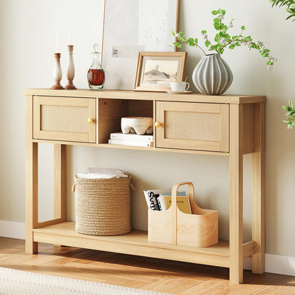 HOOBRO 47-inch Rattan Style Entryway  Console Table with Storage