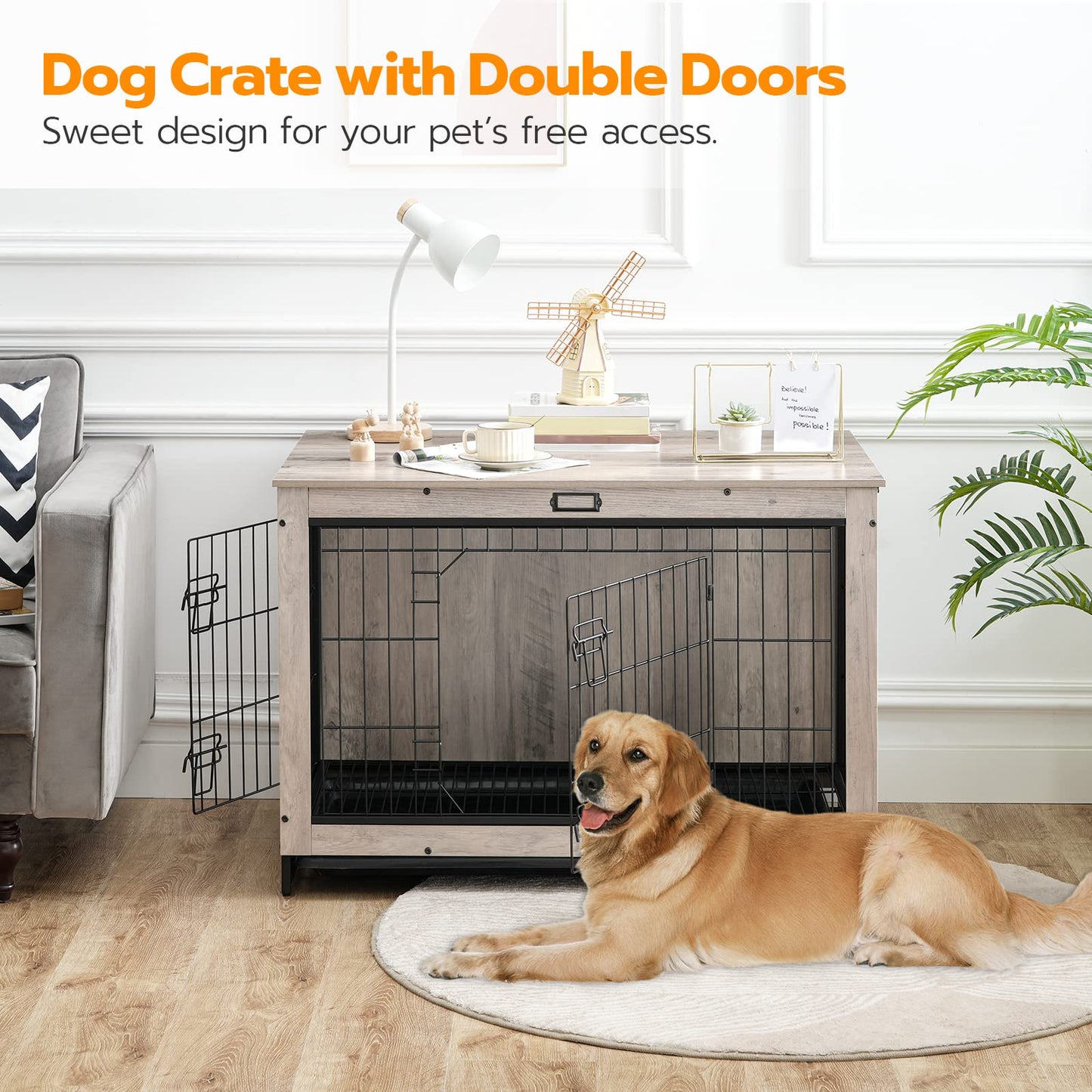 HOOBRO 38.6-inch Wooden Large Dog Crate Furniture with Pull-out Tray