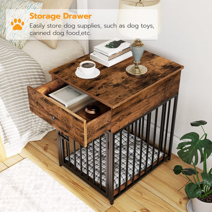 HOOBRO Wooden Dog Crate & Dog Kennel with Drawer
