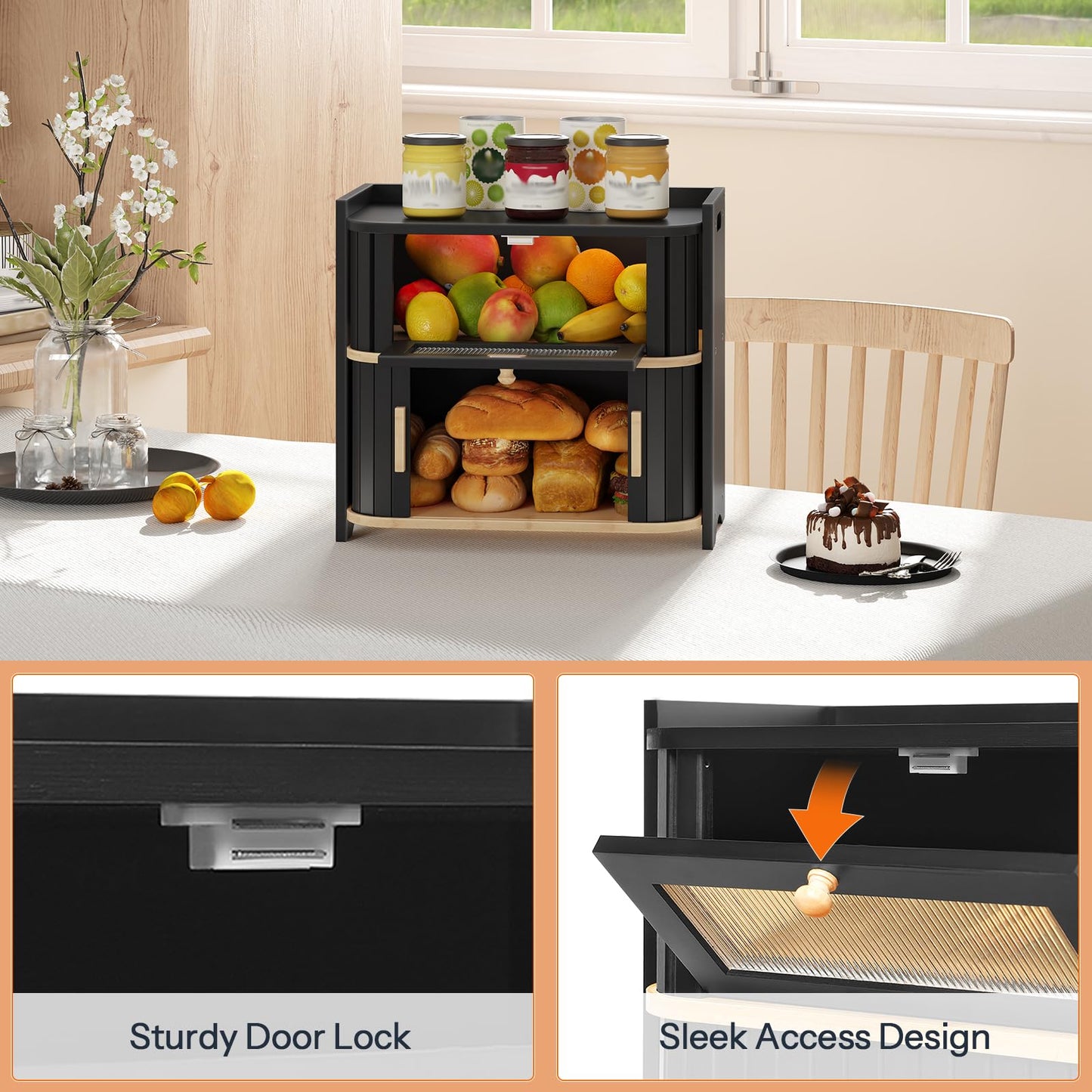 HOOBRO 2-Tier Roll-Top Kitchen Storage Bamboo Bread Box
