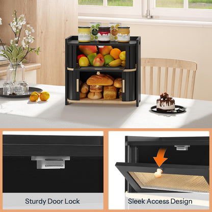 HOOBRO 2-Tier Roll-Top Kitchen Storage Bamboo Bread Box