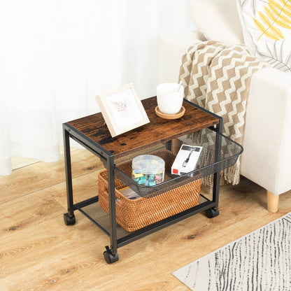 HOOBRO Retro Brown Double-Layer Movable Printer Stand Trolley with Wheels & Storage Shelf