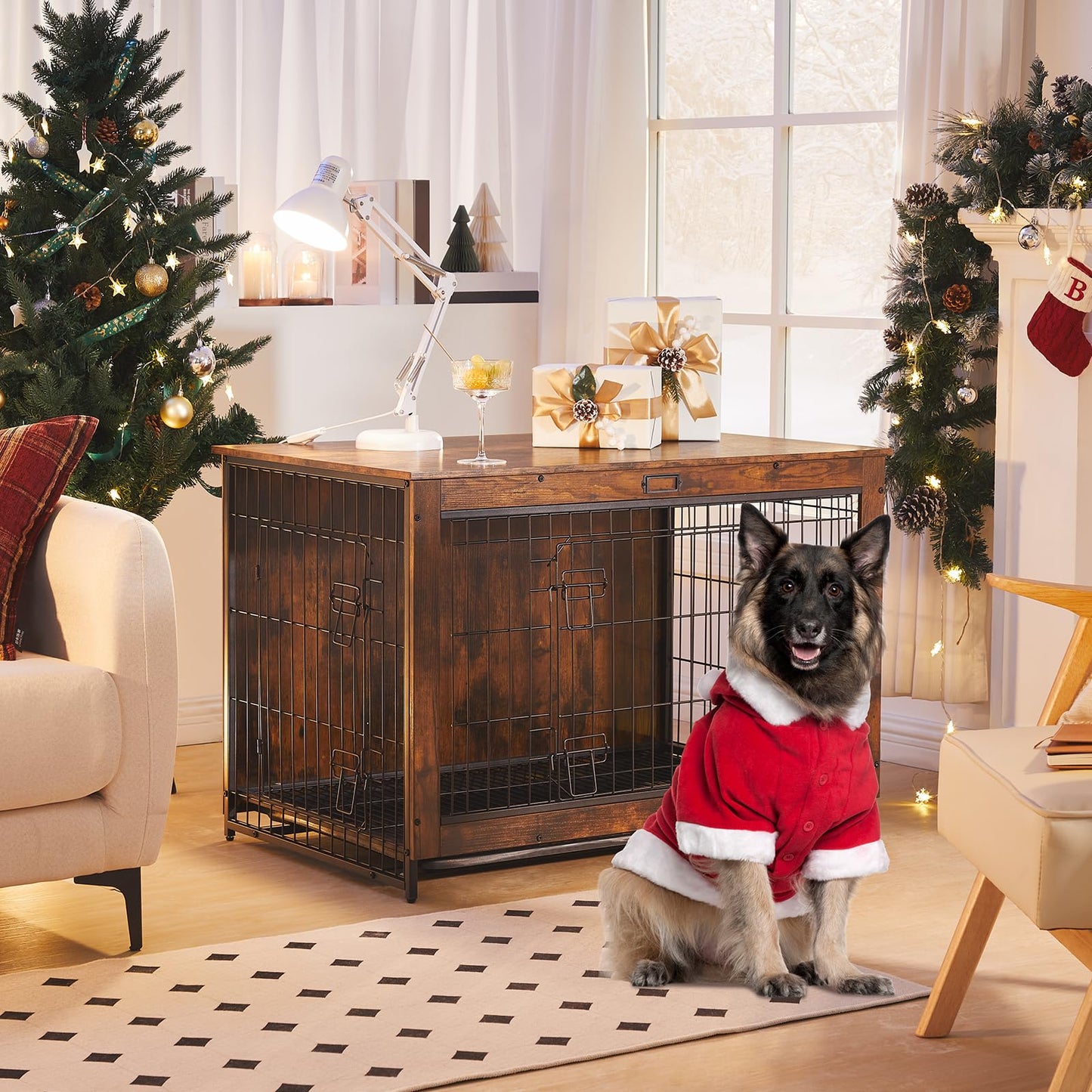 HOOBRO 38.6-inch Indoor Wooden Dog Crate Furniture with Double Doors