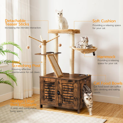 HOOBRO Cat Tree with Hidden Litter Box Enclosure & Scratching Posts