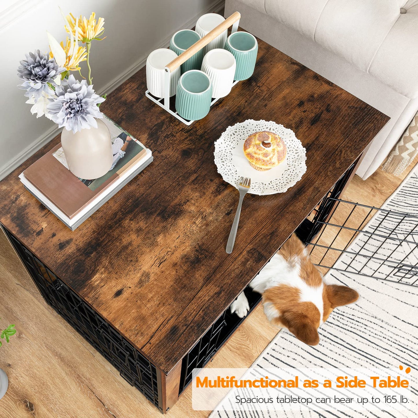 HOOBRO Vintage Brown 32.5-inch Wooden Small to Medium Dog Indoor Cage with Pull-out Tray