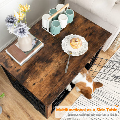 HOOBRO Vintage Brown 32.5-inch Wooden Small to Medium Dog Indoor Cage with Pull-out Tray