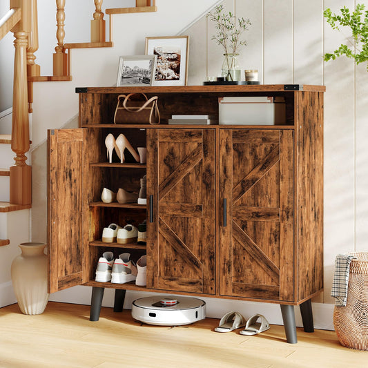 HOOBRO Entryway Wooden Shoe Storage Cabinet with 3 Doors