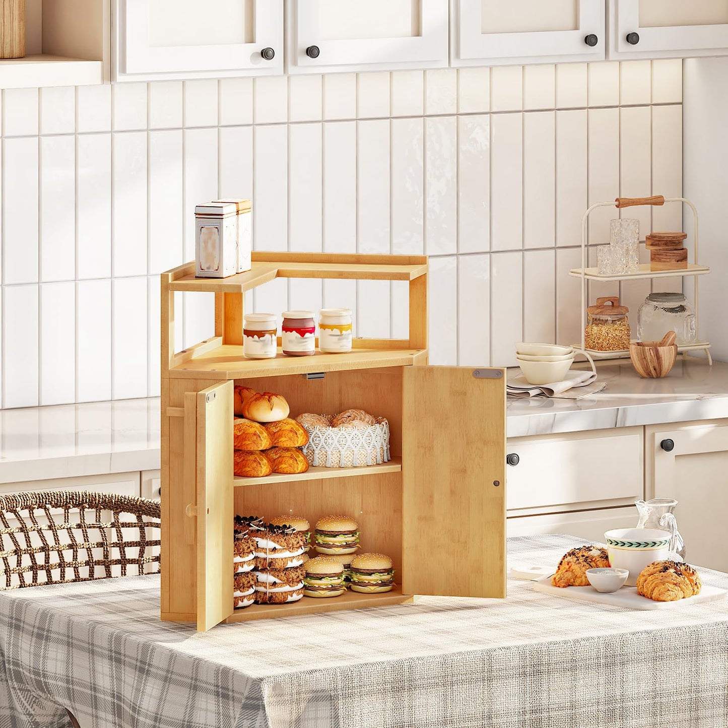 HOOBRO Bamboo Corner Bread Box for Kitchen