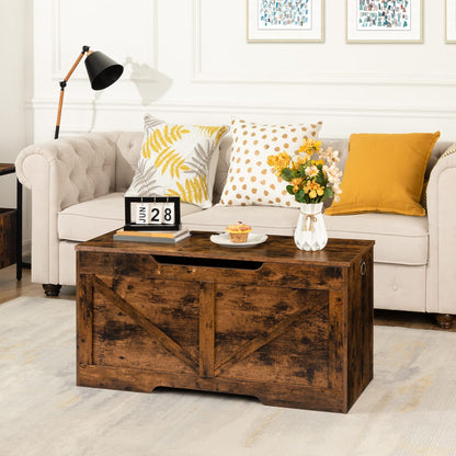 HOOBRO Retro Brown 39.4-inch Vintage Wooden Storage Box with U-shaped Openwork Handle & Safety Hinges