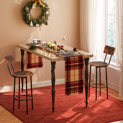 HOOBRO Retro Brown 25.2-inch Round Bar Stools with Backrest / 2PICS