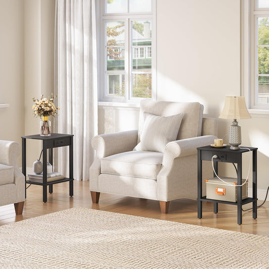 HOOBRO Side Table with Charging Station & USB Port / 2PICS