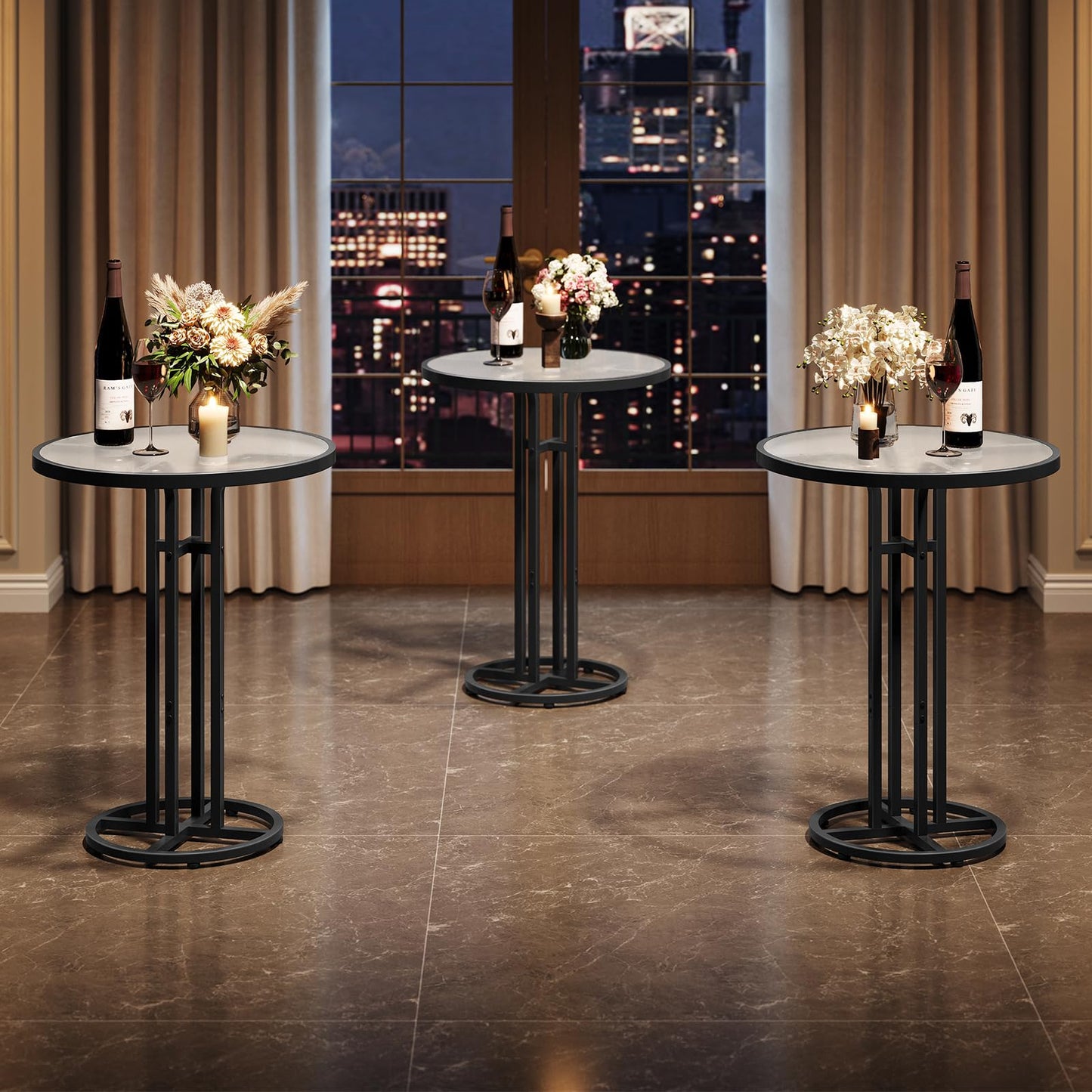 HOOBRO  23.6-inch Frosted Glass Round Bar Table & Pub Table with Iron Frame