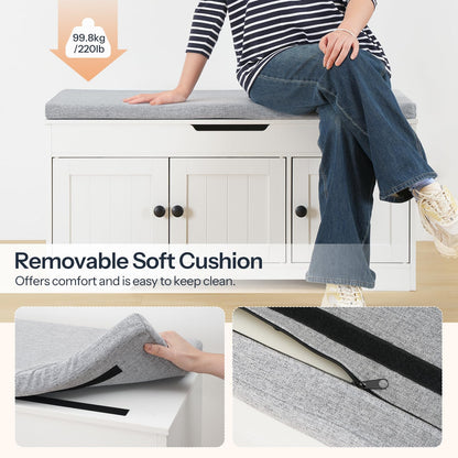 HOOBRO 39.4-inch Long 3-Tier Wooden Shoe Storage Entryway Bench