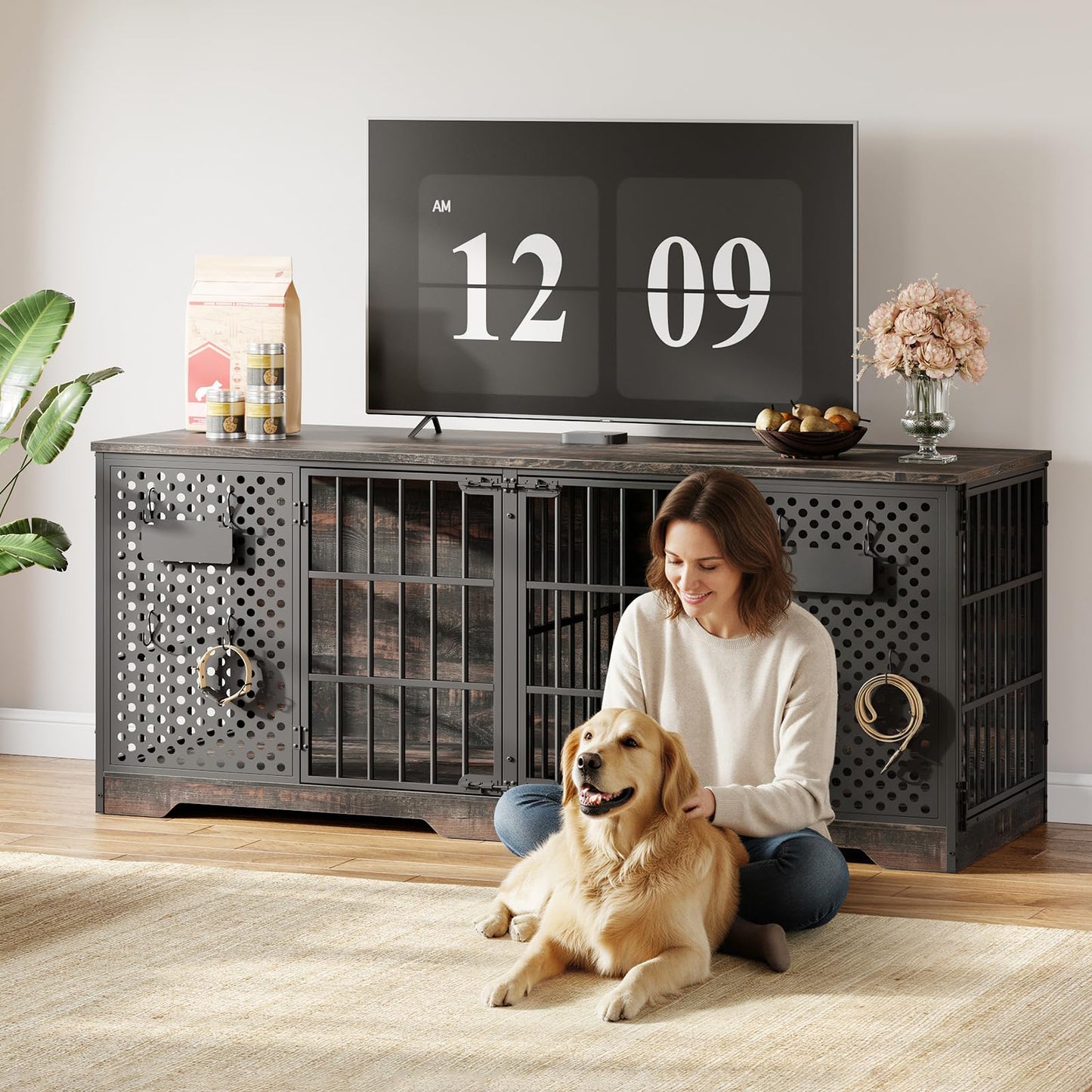 HOOBRO 71 Inch Dog Kennel Furniture Indoor as TV Stand