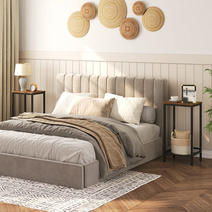 HOOBRO Retro Brown Industrial Style High Side Table with Adjustable Mesh Shelf