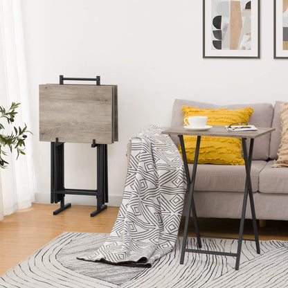 HOOBRO Industrial Style Folding TV Tray Table 4-Piece Set with Storage Rack