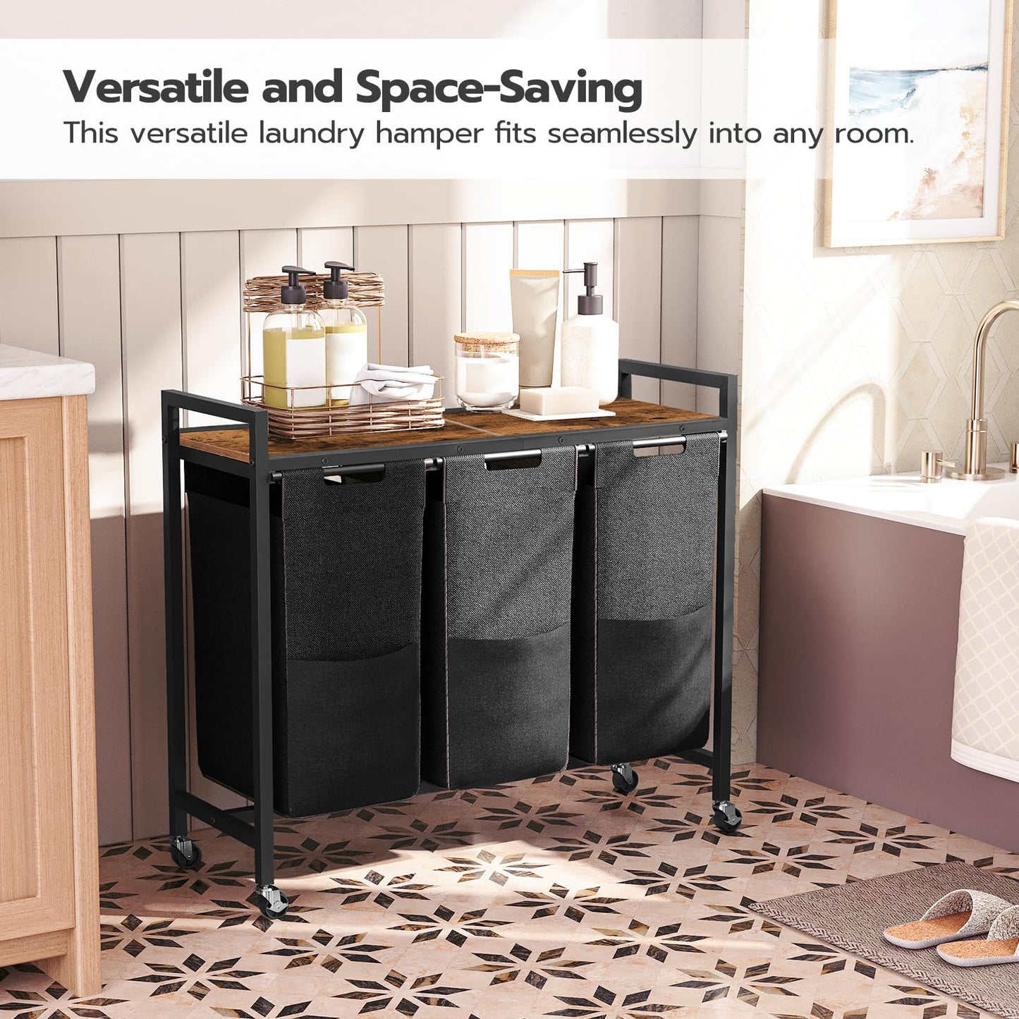 HOOBRO 3 x 11.5 Gallon (43.5 Liters) Wheeled Laundry Basket with Removable Oxford Cloth Laundry Bag