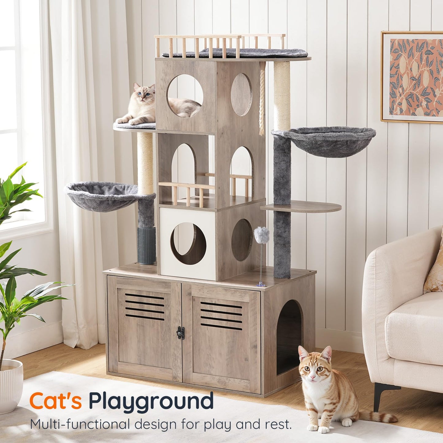 HOOBRO Cat Tree with Litter Box Enclosure