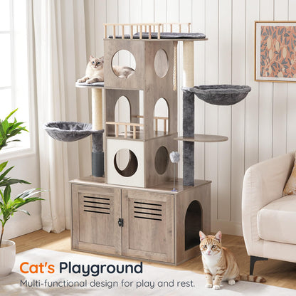 HOOBRO Cat Tree with Litter Box Enclosure