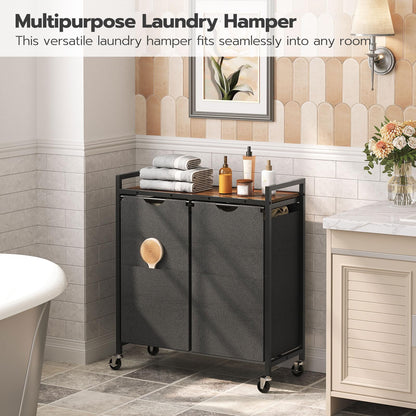 HOOBRO 2 × 13 Gallon (49.5 Liter) Double-Layer Sorting Roller Laundry Basket