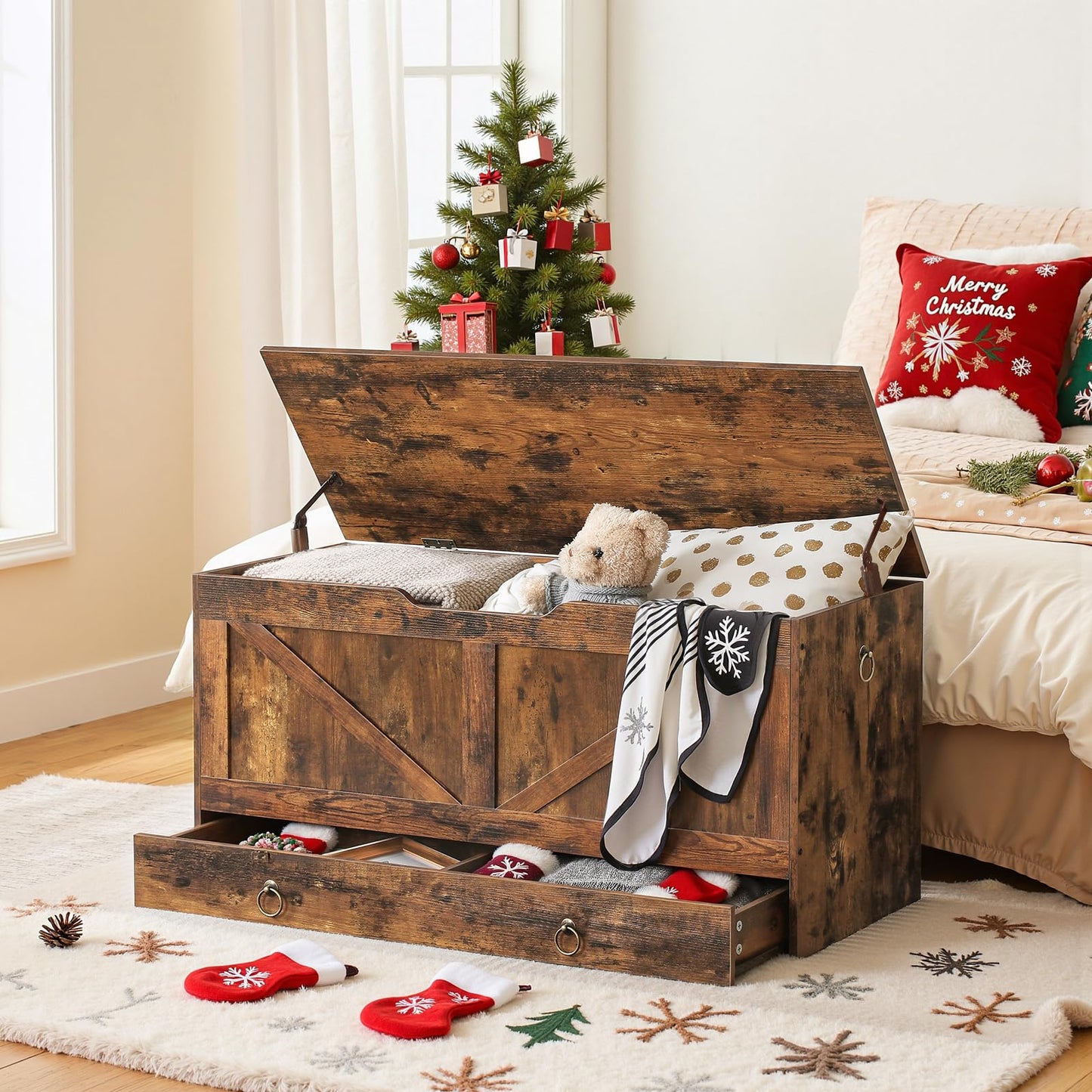 HOOBRO 39.3 inch Wooden Toy Storage Bench