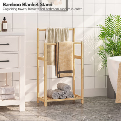 HOOBRO Double-Layer Freestanding Towel Rack with Storage Shelf