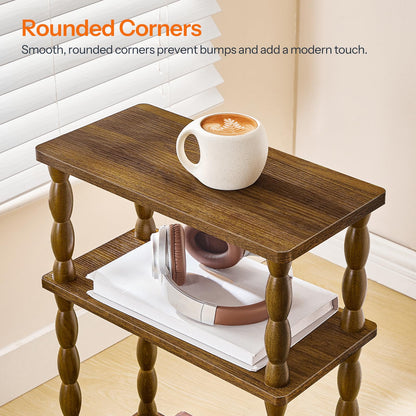 HOOBRO Narrow Side Table, Skinny End Table with Storage, Solid Wood Legs, 3-Tier Bedside Table Nightstand for Small Space, Living Room, Bedroom, Sofa Couch, Walnut WL462BZ01