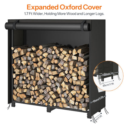 HOOBRO 4FT Adjustable Firewood Rack with 2 Hooks & Cover