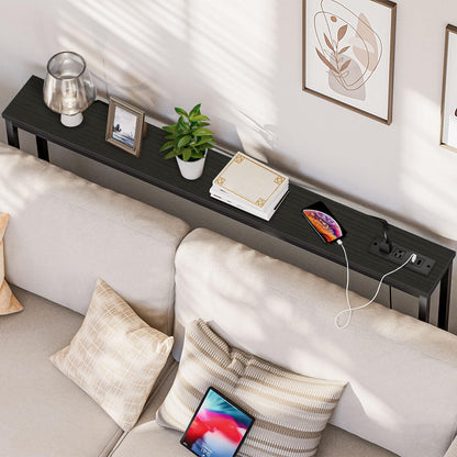 HOOBRO  Black 47.2" Skinny Console Table with Power Outlets