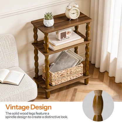 HOOBRO Narrow Side Table, Skinny End Table with Storage, Solid Wood Legs, 3-Tier Bedside Table Nightstand for Small Space, Living Room, Bedroom, Sofa Couch, Walnut WL462BZ01