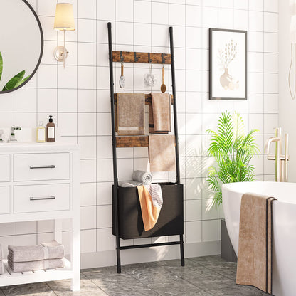 HOOBRO Blanket Ladder Rack with Basket & Hooks