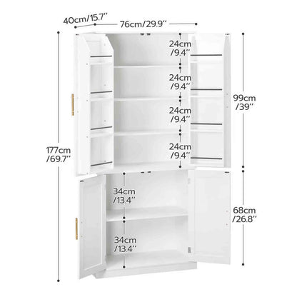 White bookshelf with dimensions labeled on a white background