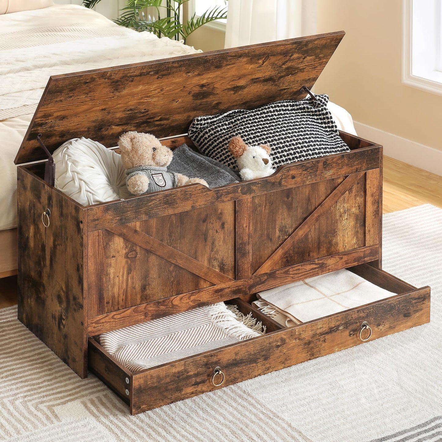 HOOBRO 39.3 inch Wooden Toy Storage Bench