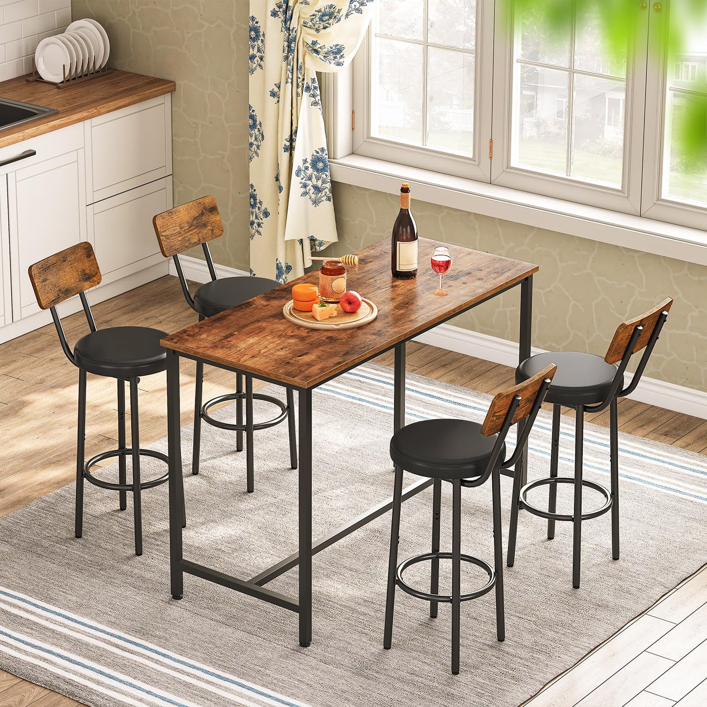 HOOBRO Retro Brown 26-inch PU Soft Cushion Bar Stool with Footrest & Backrest / 2PICS