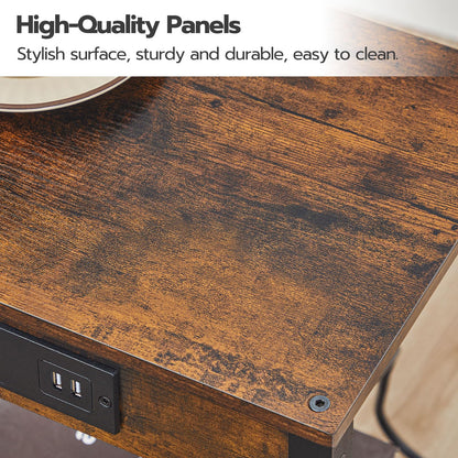 HOOBRO Retro Brown-Edged  End Table Set with Charging Station & USB Port & Power Outlet & Double-Layer Storage Shelf / 2PICS