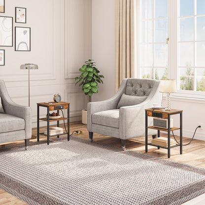 HOOBRO 3-Tier Side Table with Charging Station & USB Port