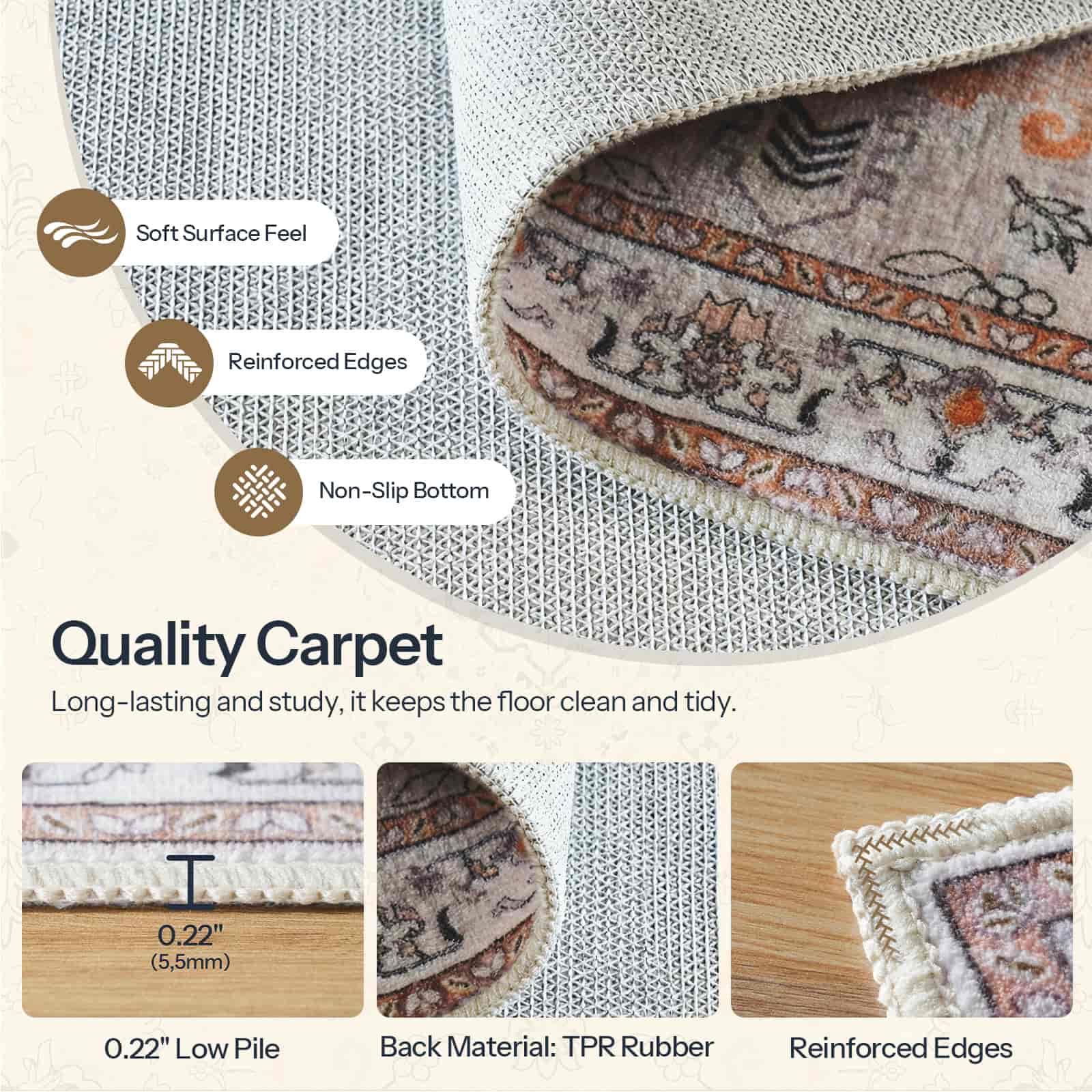 Quality carpet with features highlighted on a white background