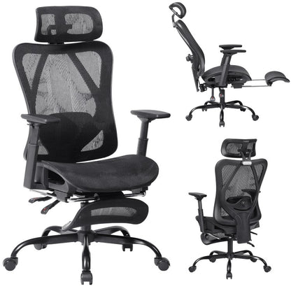HOOBRO Ergonomic Office Chair, All-Mesh Computer Desk, High Back Home Chairs, Tilt Lock, Desk Chair with Adjustable Headrest, Task Chair for Home Office, Study