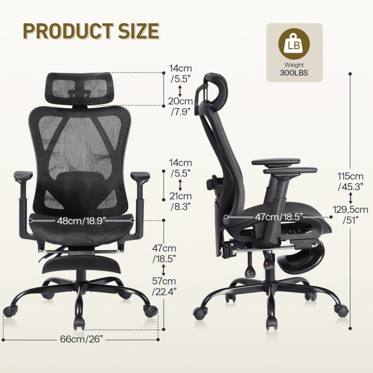 HOOBRO Ergonomic Office Chair, All-Mesh Computer Desk, High Back Home Chairs, Tilt Lock, Desk Chair with Adjustable Headrest, Task Chair for Home Office, Study