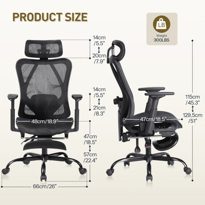 HOOBRO Ergonomic Office Chair, All-Mesh Computer Desk, High Back Home Chairs, Tilt Lock, Desk Chair with Adjustable Headrest, Task Chair for Home Office, Study