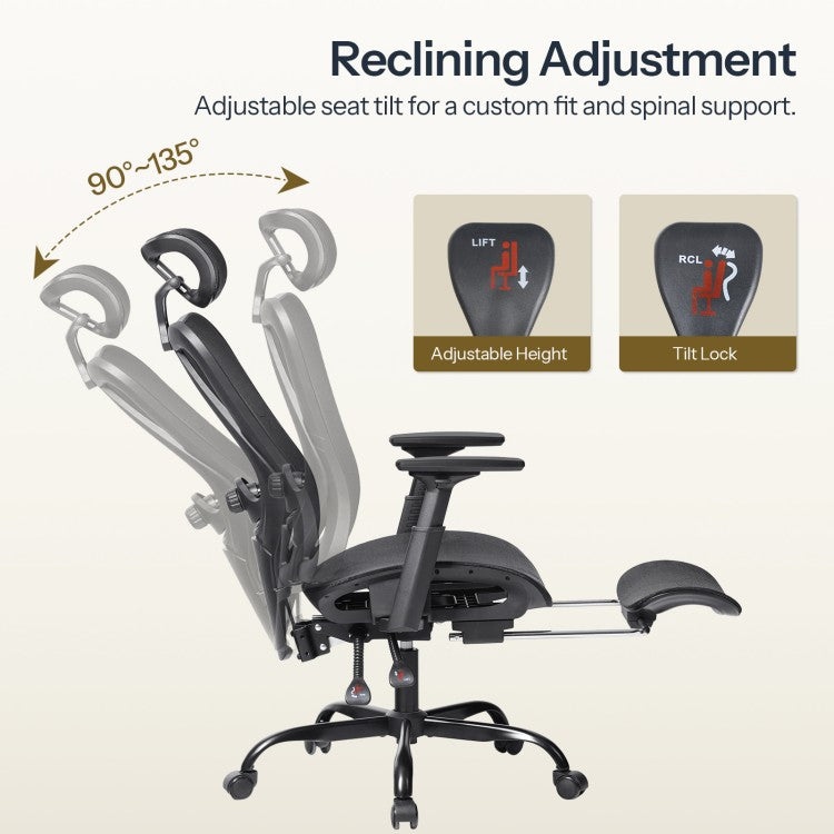 HOOBRO Ergonomic Office Chair, All-Mesh Computer Desk, High Back Home Chairs, Tilt Lock, Desk Chair with Adjustable Headrest, Task Chair for Home Office, Study