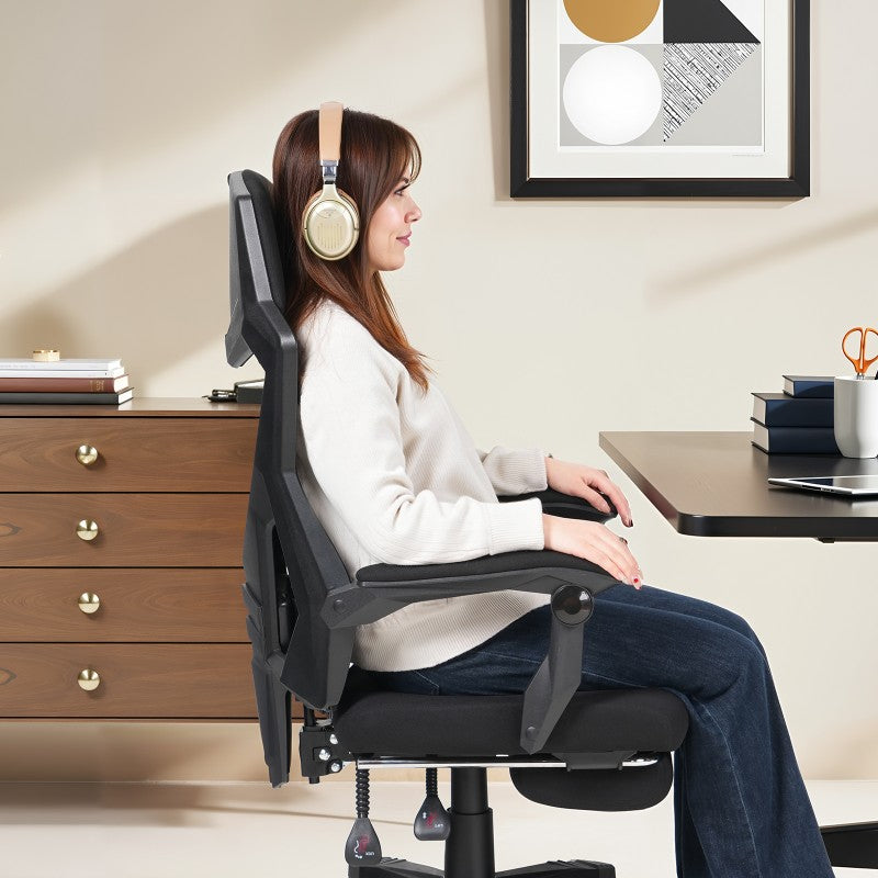 HOOBRO Ergonomic Office Chair with Wheels, Computer Desk Chairs with Lumbar Support, Adjustable Height and Back Angle, High-Back with Mesh, Armrests, Thick Seat Cushion, and Leg Rest