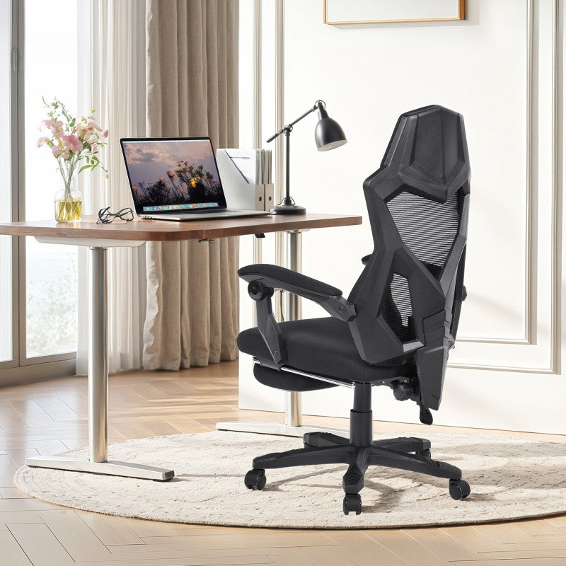 HOOBRO Ergonomic Office Chair with Wheels, Computer Desk Chairs with Lumbar Support, Adjustable Height and Back Angle, High-Back with Mesh, Armrests, Thick Seat Cushion, and Leg Rest