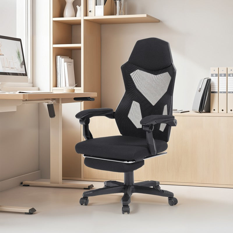 HOOBRO Ergonomic Office Chair with Wheels, Computer Desk Chairs with Lumbar Support, Adjustable Height and Back Angle, High-Back with Mesh, Armrests, Thick Seat Cushion, and Leg Rest