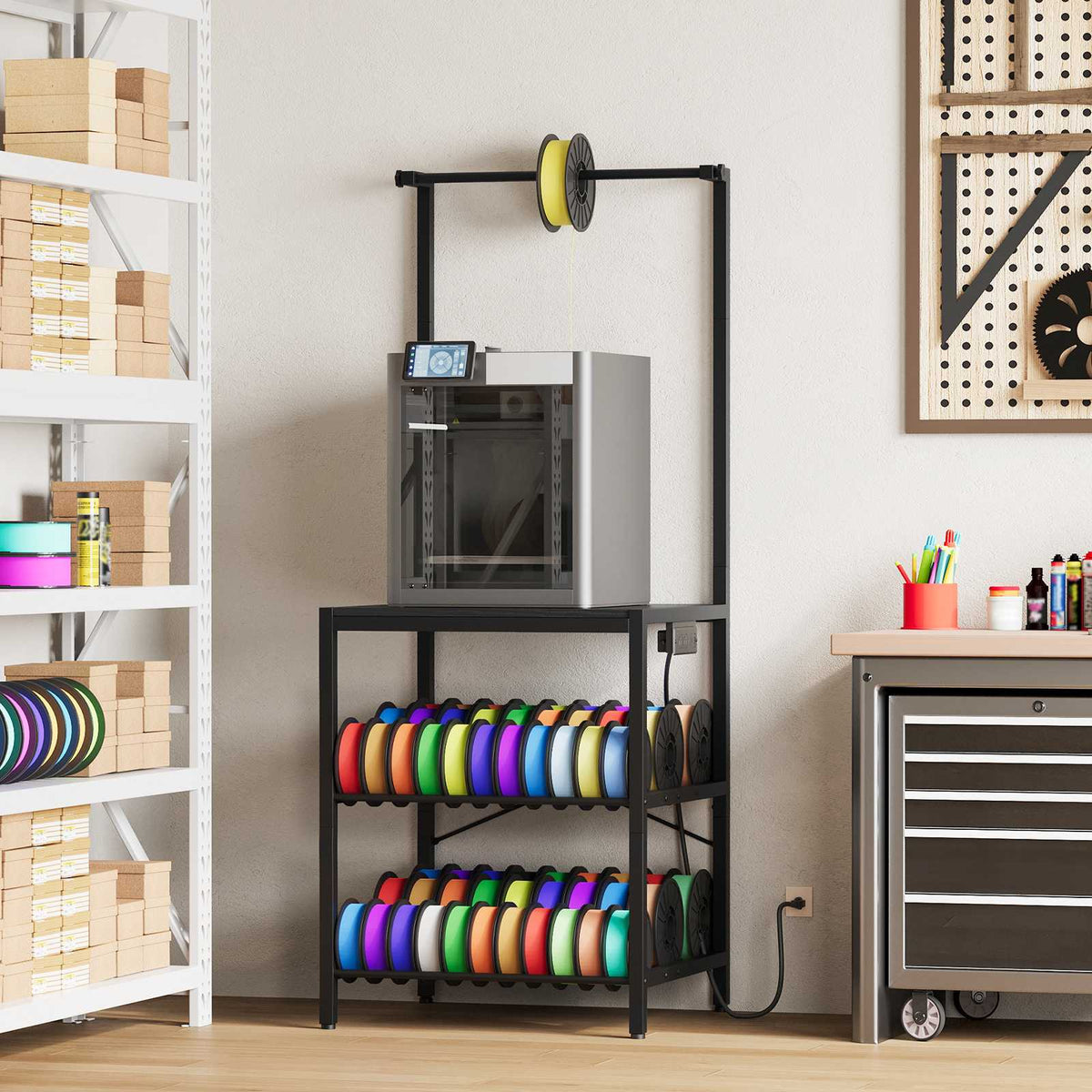 HOOBRO 3D Printer Stand with Spool Holder and 2-Tier Filament Storage Rack