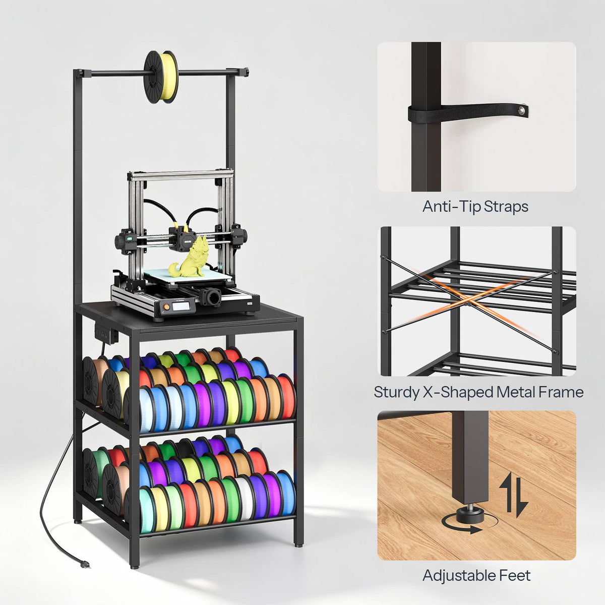 HOOBRO 3D Printer Stand with Spool Holder and 2-Tier Filament Storage Rack