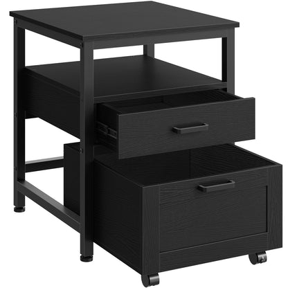 HOOBRO Modern Mini Fridge Stand with 2 Storage Drawers, Heavy Duty Riser Cart