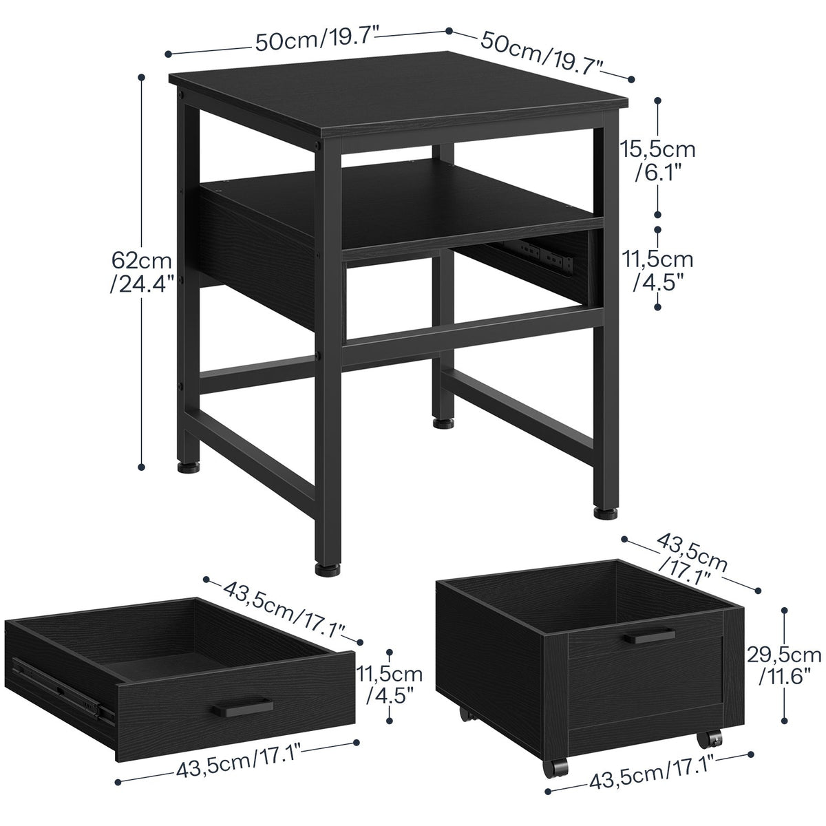 HOOBRO Modern Mini Fridge Stand with 2 Storage Drawers, Heavy Duty Riser Cart