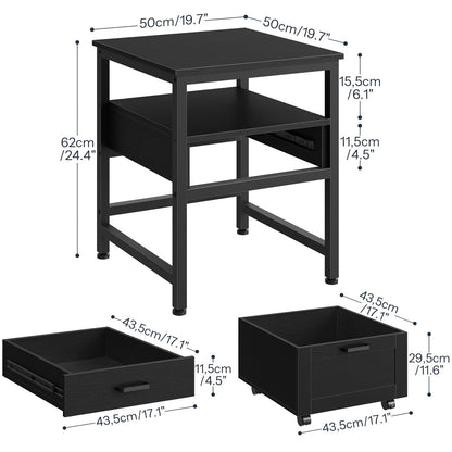 HOOBRO Modern Mini Fridge Stand with 2 Storage Drawers, Heavy Duty Riser Cart